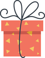 Gift box doodle icon. Hand drawn wrapping present with ribbon and bow. Birthday party design element. New year cartoon packages