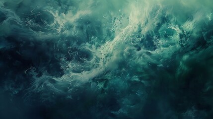 Fototapeta premium Minimalist design of stormy sea, deep blues and greens, clean layout