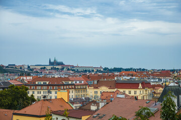 Obraz premium Overlooking the city landscape of Vyšehrad Cemetery Park, Prague, Czech Republic