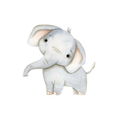 Safari watercolor hand-drawn illustration with baby elephant for kids