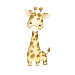 Safari watercolor hand-drawn illustration with baby giraffe for kids