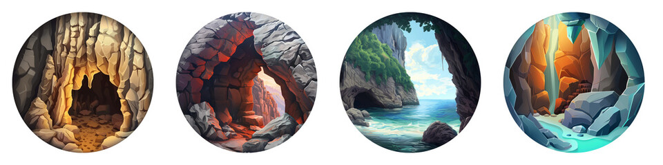 Fototapeta premium Caves clipart collection, symbol, logos, icons isolated on transparent background