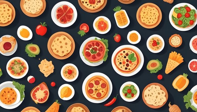 Pizza seamless pattern. Useful for restaurant identity, packaging, menu design and interior decorating