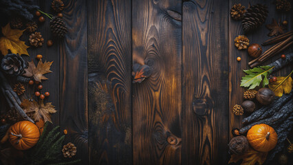 Dark oak wood background with decoration