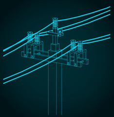 High voltage power lines with wires technical drawings