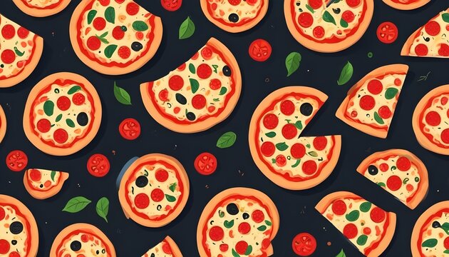 Pizza seamless pattern. Useful for restaurant identity, packaging, menu design and interior decorating