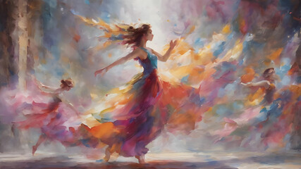 A symphony of colors, gracefully pirouetting and leaping in a mesmerizing display of movement.