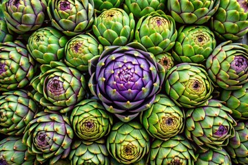Fototapeta premium Artichoke flower buds in green and purple