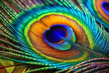 Obraz premium Vibrant colors and intricate patterns of peacock feather