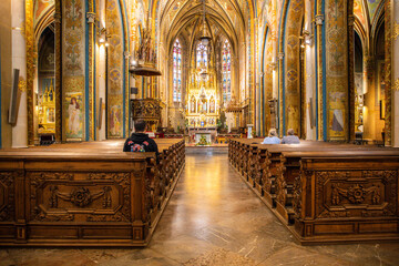 Fototapeta premium Prague, Czech Republic - Interior of the Church of St. Peter and St. Paul in the Vyšehrad Cemetery