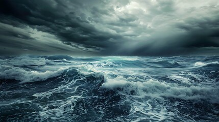 Obraz premium Minimalist stormy sea, deep and contrasting colors, simple shapes