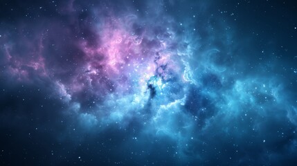 Fototapeta premium A star-filled expanse interspersed with stars, a blue sky above, and a pink and blue cloud centered midway