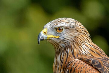 Obraz premium A close-up of a Red Kite, with a contemplative look, set against a muted sky in the serene fields of Lleida. Beautiful simple AI generated image in 4K, unique.