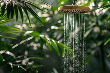 Tropical shower head made of bamboo