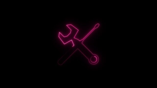 Repair service, wrench and screwdriver, tools.neon line style on black background.