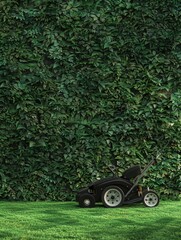 Lawn Mower and Hedge Wall