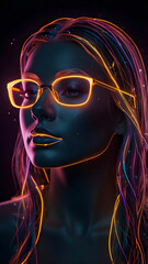 A Lady with outlines of glowing Neon Lights