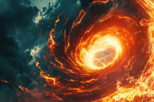 Cloudy sky with spiral of fire