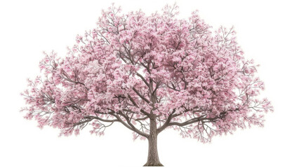 Obraz premium Cherry Blossom Tree: A lifelike image of a cherry blossom tree in full bloom with delicate pink flowers, set against a stark white background