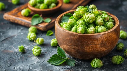 Freshly harvested hop cones for enhancing and flavoring the beer brewing process