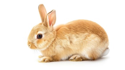 Obraz premium Adorable Brown Bunny Rabbit Sitting on White Background