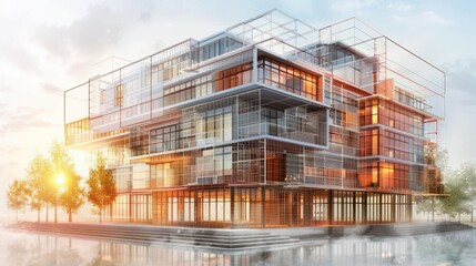 Obraz premium Digital Building Information Modeling (BIM), digital Building Information Modeling (BIM) technology with an image depicting architects, engineers,