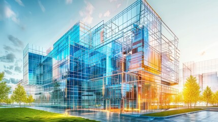 Obraz premium Digital Building Information Modeling (BIM), digital Building Information Modeling (BIM) technology with an image depicting architects, engineers,