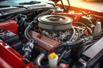 Obraz premium process of painting on the car - the painter works with a black paint spray gun, applying it to the door and other car parts. Beautiful simple AI generated image in 4K, unique.