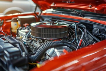 Fototapeta premium process of painting on the car - the painter works with a black paint spray gun, applying it to the door and other car parts. Beautiful simple AI generated image in 4K, unique.