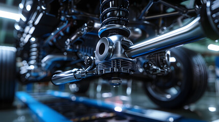 Obraz premium Closeup of springs, shock absorbers rad shock Absorbers focus on suspension