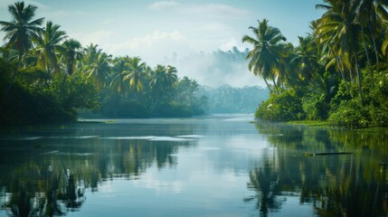 Serene River Landscape in Tropical Rainforest