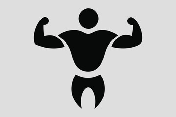 Black and White Bodybuilder Muscle Icon Printable Graphic Design File