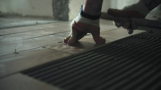The process of laying ceramic tiles