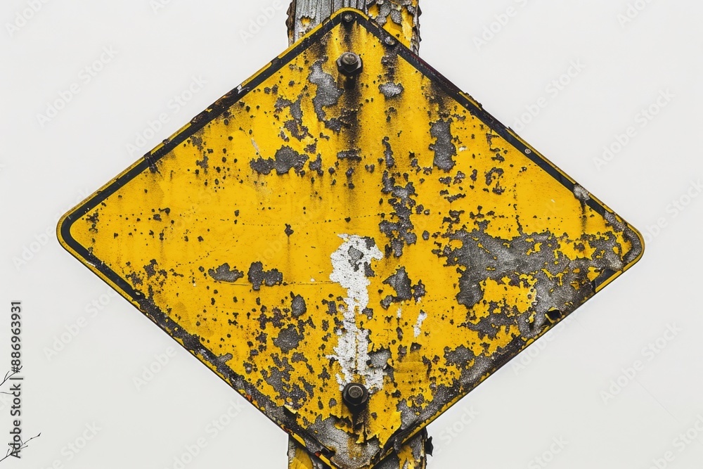 Poster warning sign with yellow and black stripes on a pole, can be used for various safety-related context