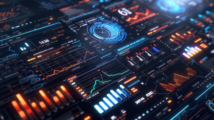Fototapeta premium High-tech power grid interface displaying data analysis and price graphs, showcasing energy consumption and market trends.