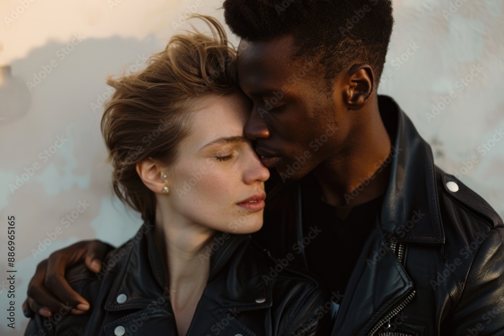 Poster a pair of people standing side by side in a neutral background, conveying unity and companionship