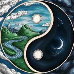 yin yang symbol on blue background