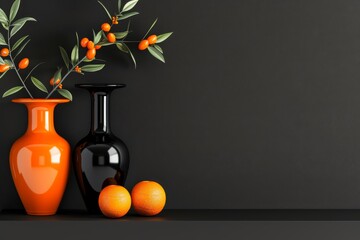 Illustration of a vibrant orange flower with lush green leaves and small pink berries, perfect for nature-themed designs and decor.. Beautiful simple AI generated image in 4K, unique.