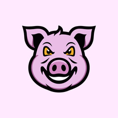 Cartoon Character of a Pig vector logo .Cartoon piggy in esport style logo illustration