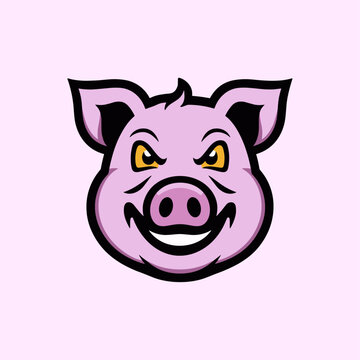 Cartoon Character of a Pig vector logo .Cartoon piggy in esport style logo illustration