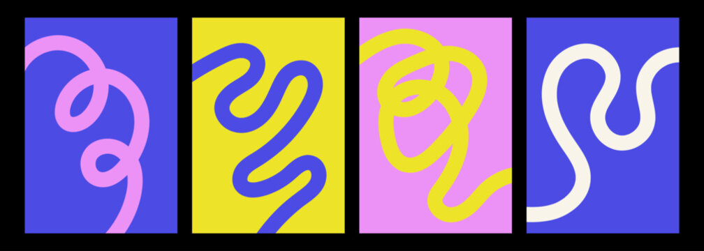 Abstract playful minimalistic background with wavy line. Poster with organic curvy curly stripe. Wave line art