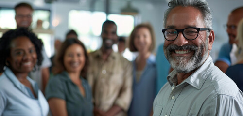A Group of Diverse Business Professionals Smile During a Meeting in an Office