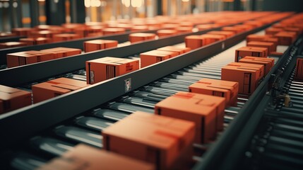 Obraz premium Top view of boxes on conveyor belt.