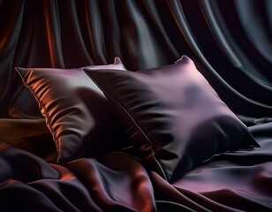 Almohadones negros con fondo oscuro y luz de estudio