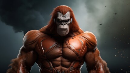A muscular gorilla superhero stands tall and strong, ready for a fight