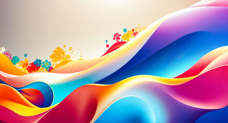 Abstract Colorful Waves with Floral Pattern