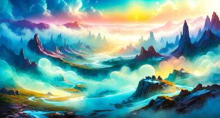 Dreamy Mountain Landscape with a Twist of Fantasy