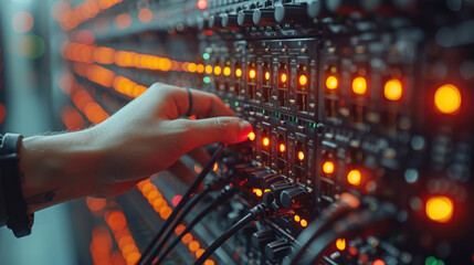 connecting network cables to computer server