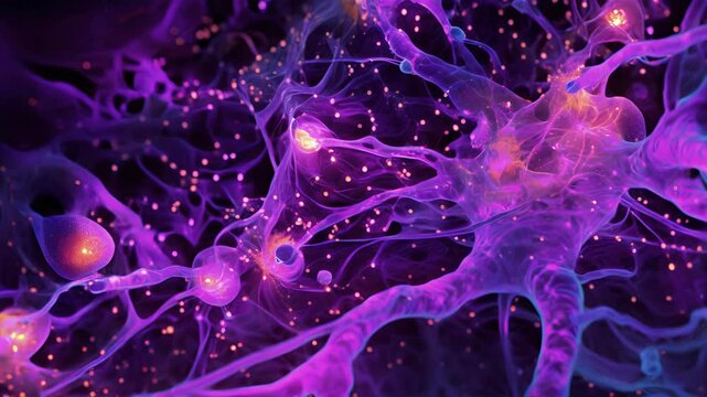 Fluorescent microscopy image showing microglia cells surrounding a damaged neuron potentially protecting it from further injury.