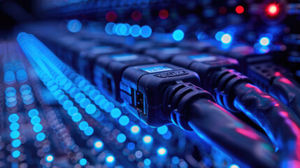 connecting network cables to computer server
